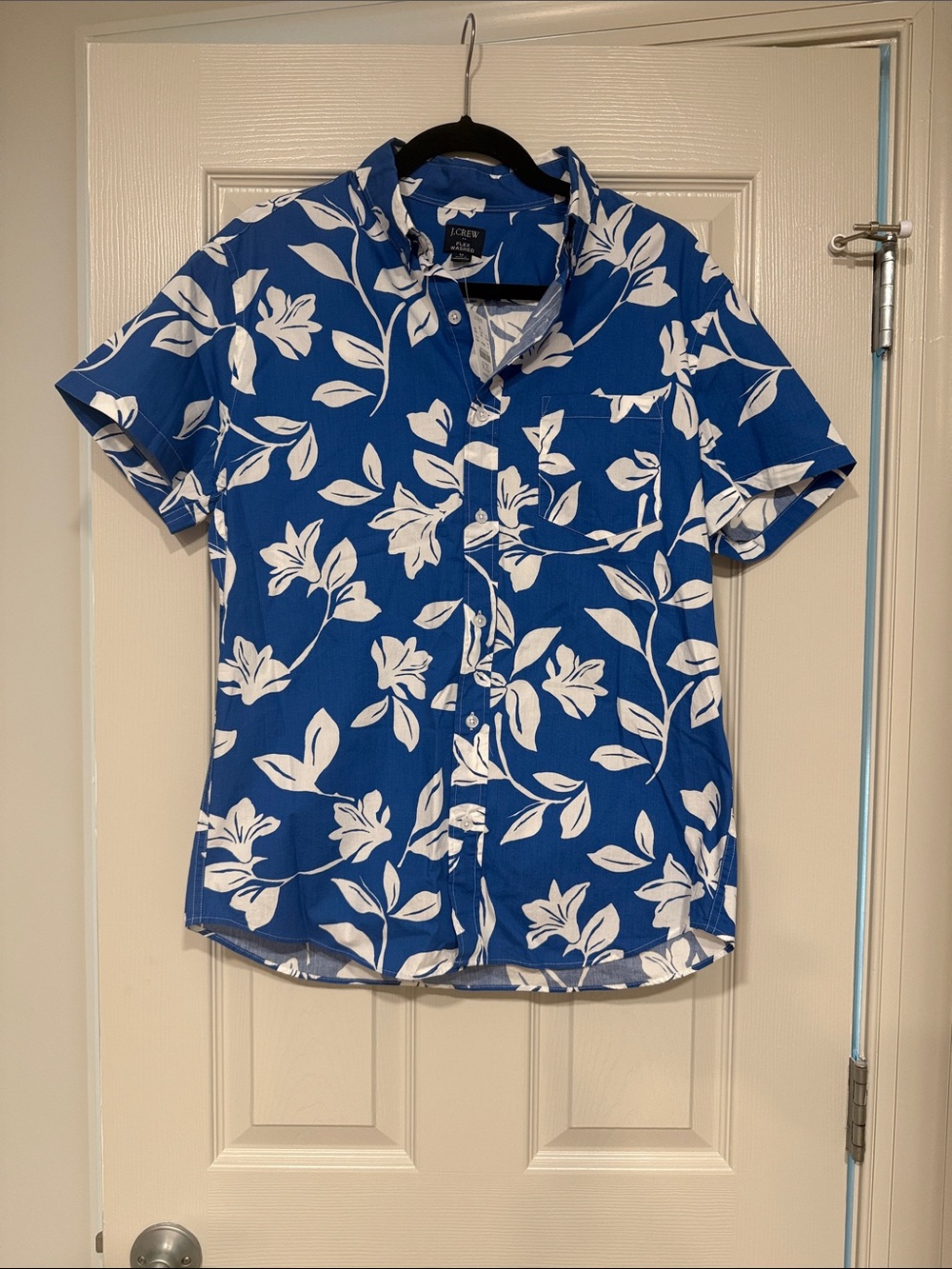 J. Crew Blue Short-Sleeve Floral Button-Down Shirt